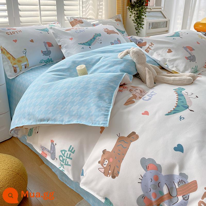 Vỏ chăn một mảnh cotton nguyên chất đơn và đôi mùa thu đông 1,5 mét ký túc xá 150x200x230 vỏ chăn dày chải 180 - Công viên động vật