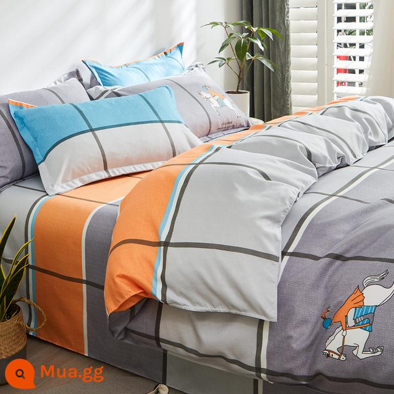 Vỏ chăn một mảnh cotton nguyên chất đơn và đôi mùa thu đông 1,5 mét ký túc xá 150x200x230 vỏ chăn dày chải 180 - Kẻ săn bão màu xám