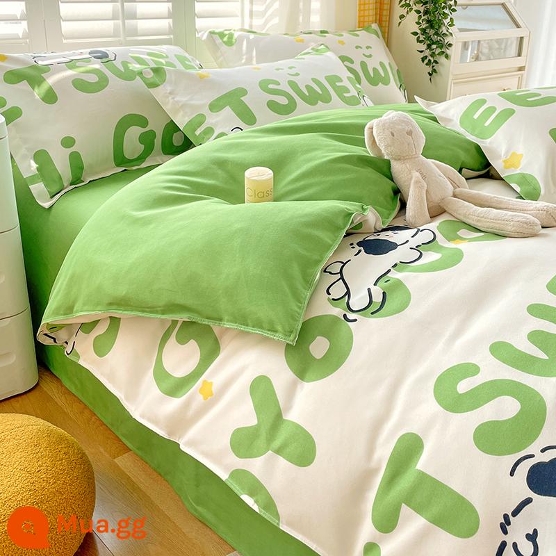 Vỏ chăn một mảnh cotton nguyên chất đơn và đôi mùa thu đông 1,5 mét ký túc xá 150x200x230 vỏ chăn dày chải 180 - chú chó may mắn