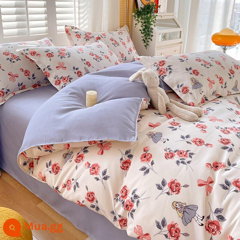 Vỏ chăn một mảnh cotton nguyên chất đơn và đôi mùa thu đông 1,5 mét ký túc xá 150x200x230 vỏ chăn dày chải 180 - Hoa Tiên-Xanh Xám