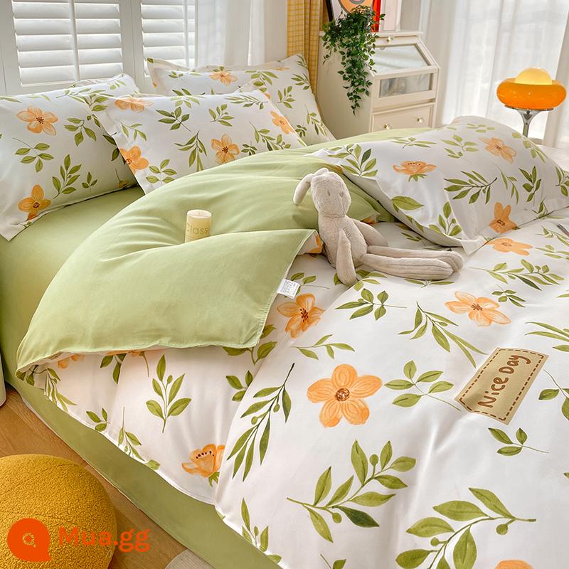 Vỏ chăn một mảnh cotton nguyên chất đơn và đôi mùa thu đông 1,5 mét ký túc xá 150x200x230 vỏ chăn dày chải 180 - chanh bạc hà