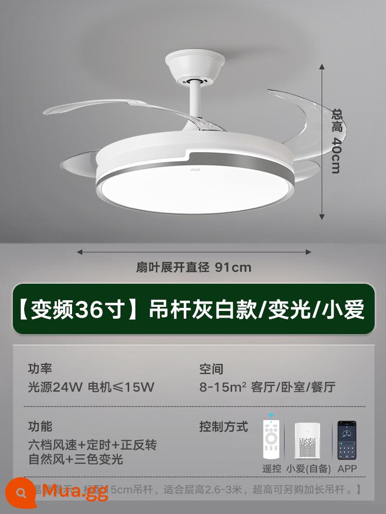 Oaks Trần Đèn Quạt Trần Đèn Phòng Ngủ Phòng Khách Phòng Ăn Hộ Gia Đình Tích Hợp Mới 2022 Quạt Điện Đèn Chùm - [Toàn phổ] Trắng + Xám 36 inch - Chuyển đổi tần số 6 cấp độ - Làm mờ - Xiaomi Xiaoai độ sáng đầy đủ 48w