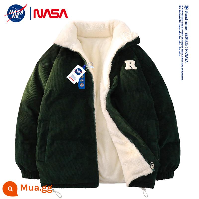 NASA đồng thương hiệu cừu nhung áo khoác cotton áo khoác nam mùa đông xuống áo khoác bông Klein màu xanh bông áo khoác vải to sợi áo khoác - Màu xanh lá cây đậm