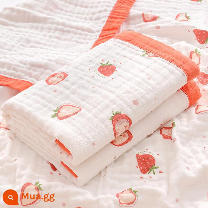 Gạc cho bé Khăn tắm cho bé sơ sinh cotton siêu mềm trẻ em sơ sinh cotton nguyên chất loại A thấm nước nhanh khô 6 lớp xuân hè - Bông gạc 6 lớp viền rộng dâu tây - size: 110x110cm