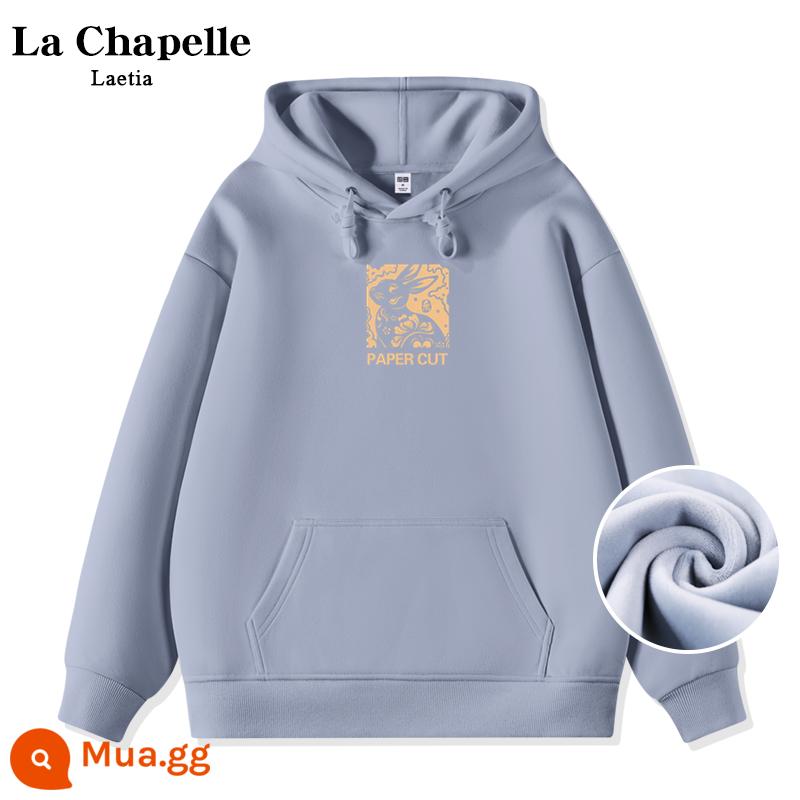 La Chapelle rượu vang đỏ áo len áo khoác nữ mùa thu đông cộng nhung dày có mũ trùm đầu 2023 năm con thỏ quần áo năm hoàng đạo - Thỏ cắt giấy màu xanh hồ nhung