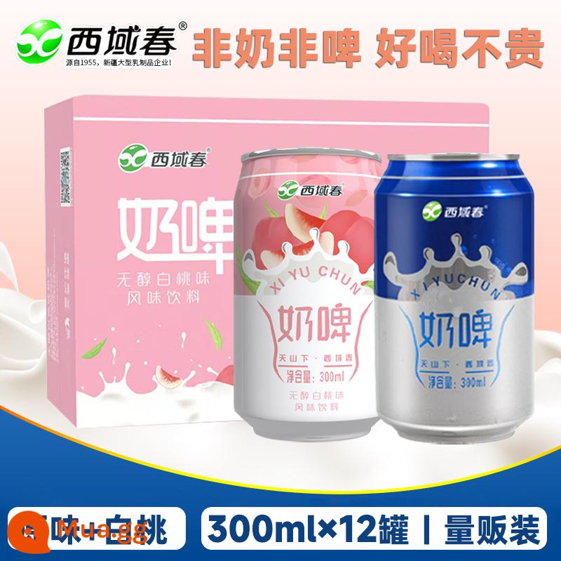 Bia sữa Xinjiang Western Spring 300ml*12 lon đầy đủ vi khuẩn axit lactic - 6 chai bia sữa original + 6 chai bia sữa đào trắng [đóng hộp]