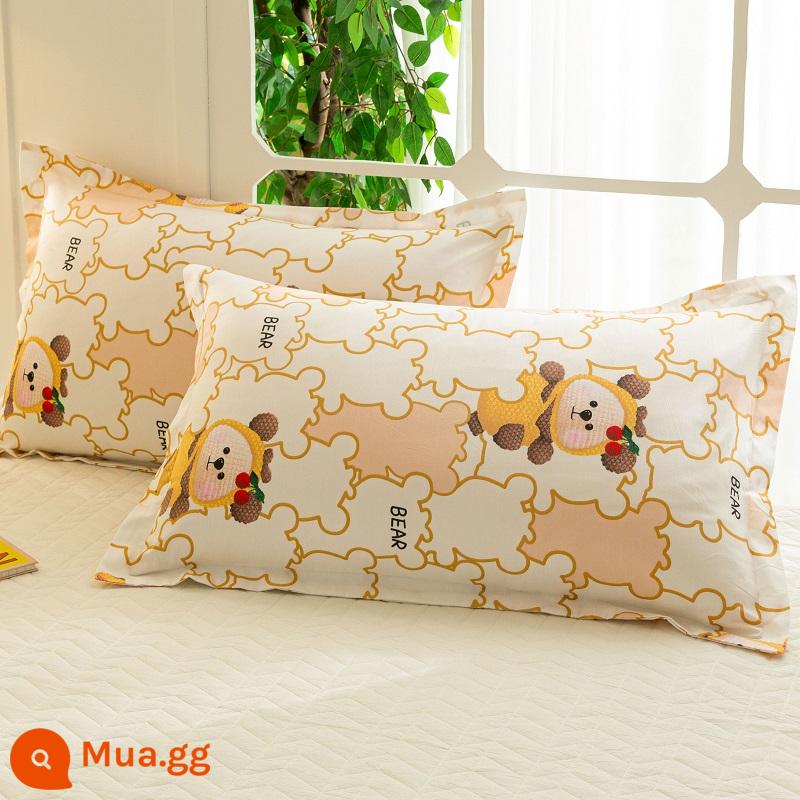 2022 Mới 100 Bộ Gối Cotton Nguyên Chất Vỏ Gối Một Đôi Đĩa Đơn 48Cm X 74Cm Toàn Đầu Đơn Nam - C Happy Bear [Bông tốt Tân Cương được mã hóa đã kiểm tra chất lượng 100%]