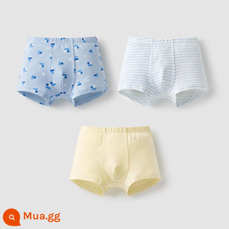 Chuối Quần Lót Trẻ Em 355C Cotton Kháng Khuẩn Boxer Quần Lót Bé Trai Màu Sắc Tương Phản Quần Lót Tam Giác Nữ 3 Cái - [Góc nam] Dấu hiệu cảm giác cơ thể màu xanh mượt + dải màu nước màu xanh nhạt + màu vàng lông vũ