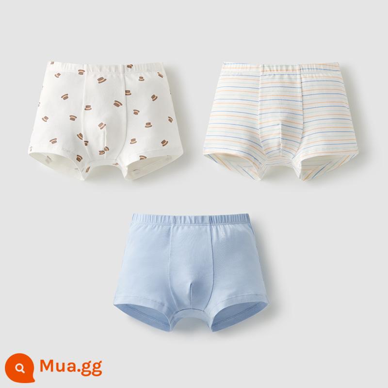 Chuối Quần Lót Trẻ Em 355C Cotton Kháng Khuẩn Boxer Quần Lót Bé Trai Màu Sắc Tương Phản Quần Lót Tam Giác Nữ 3 Cái - [Góc nam] Mũ chóp màu nâu + dải màu vàng và xanh lá cây + xanh lông vũ