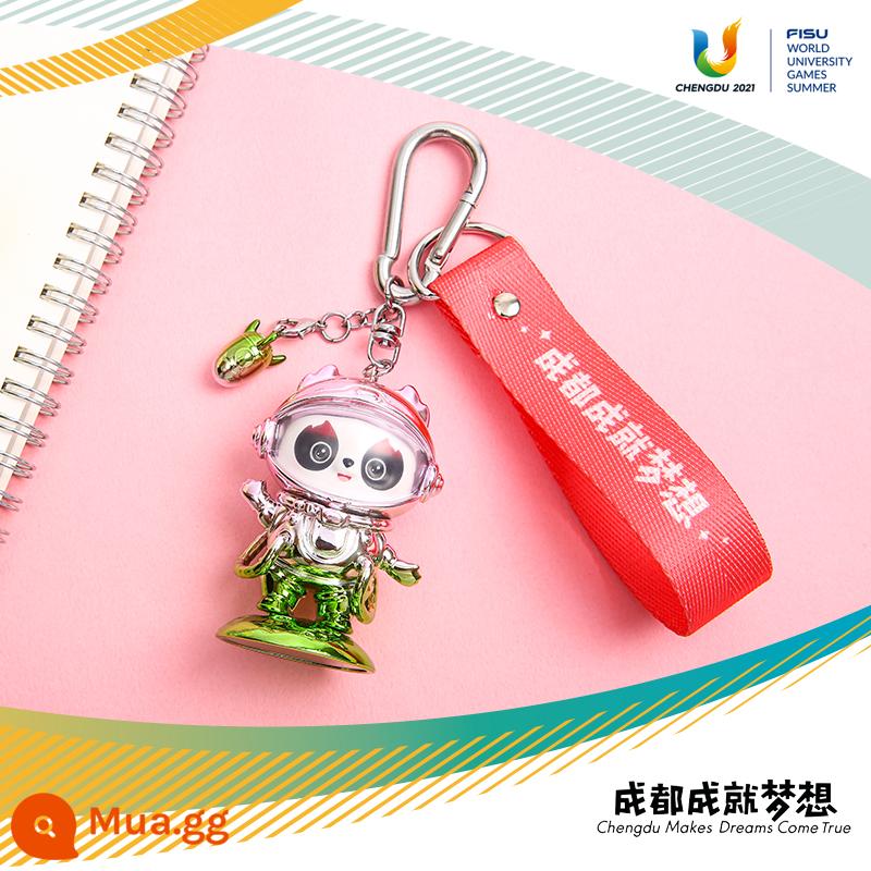 [Spot] Cửa hàng Flagship Đại học Thành Đô Rongbao Mascot Space Edition Panda Keychain Pendant - Móc khóa phiên bản hàng không vũ trụ màu xanh lá cây