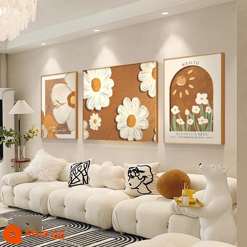 Hiện đại tối giản trang trí phòng khách sơn kết cấu cảm giác sofa nền treo tường sơn kem phong cách Bắc Âu hoa bộ ba bức tranh tường - Loại I - Phòng Lãng Mạn