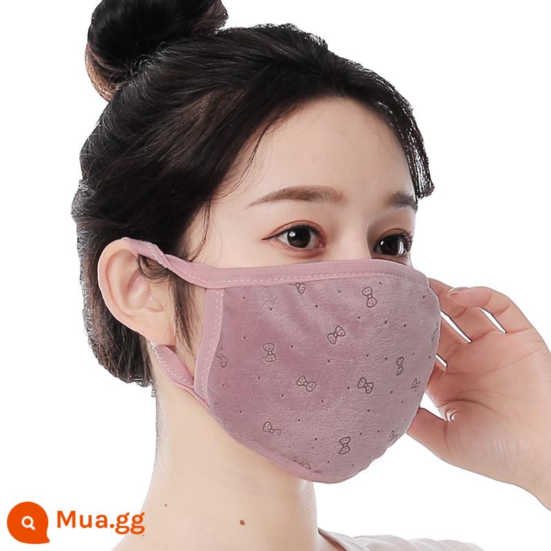 Khẩu trang cotton cho nam mùa đông giữ ấm và chống lạnh Khẩu trang dành cho phụ nữ trưởng thành không bó sát tai phong cách hợp thời trang có thể giặt được chống bụi và thoáng khí - 1 chiếc nơ siêu mềm (bột đậu)