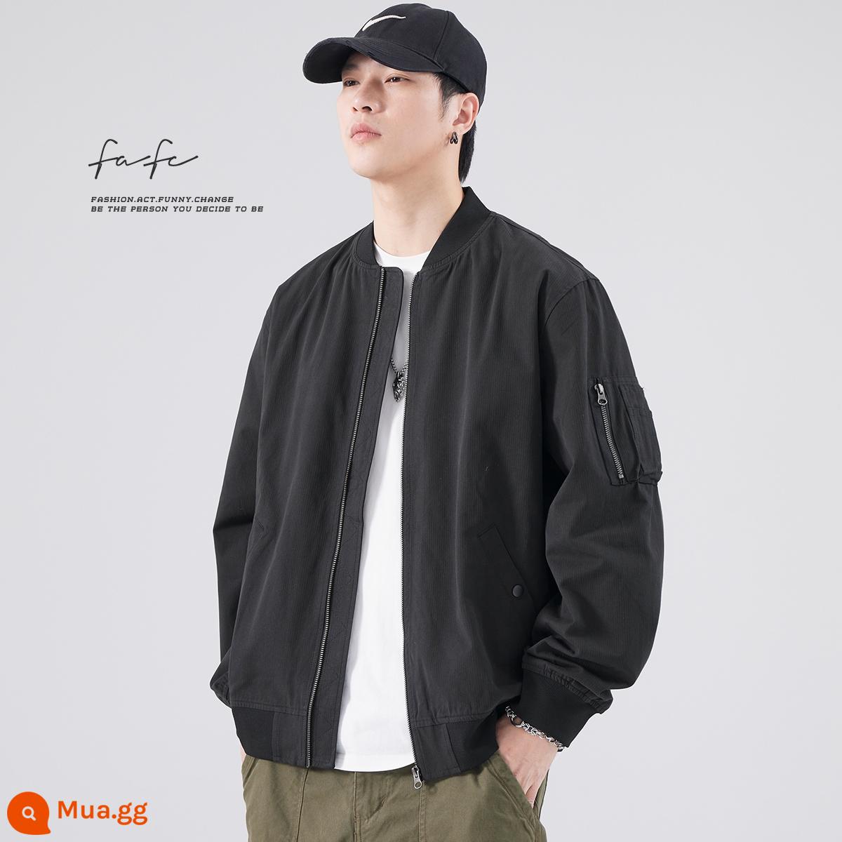 FAFC mùa thu mới cotton nguyên chất Mỹ Retro Áo khoác bomber nam dáng rộng đồng phục bóng chày Áo khoác nam xuân thu - đen