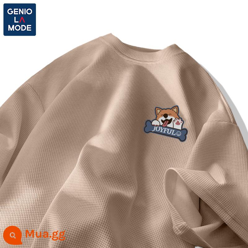 Semir Group GENIOLAMODE thương hiệu thời trang ngắn tay nam mùa hè bánh waffle Nhật Bản áo thun nam mỏng - Khaki (Huy hiệu ngực Corgi hạnh phúc)