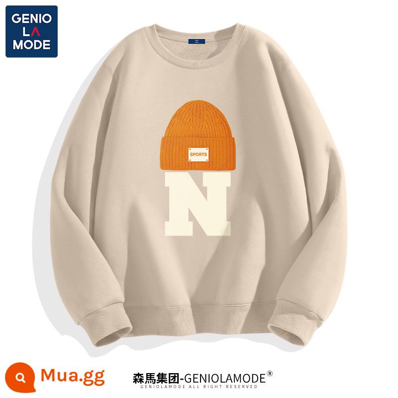 Tập đoàn Semir GENIOLAMODE cotton dày cổ tròn T nam mùa xuân và mùa thu nam nhung quần áo nam quần áo bé trai thời trang mùa đông - [Phong cách xuân thu] Khaki (phông chữ mũ ​​dòng)