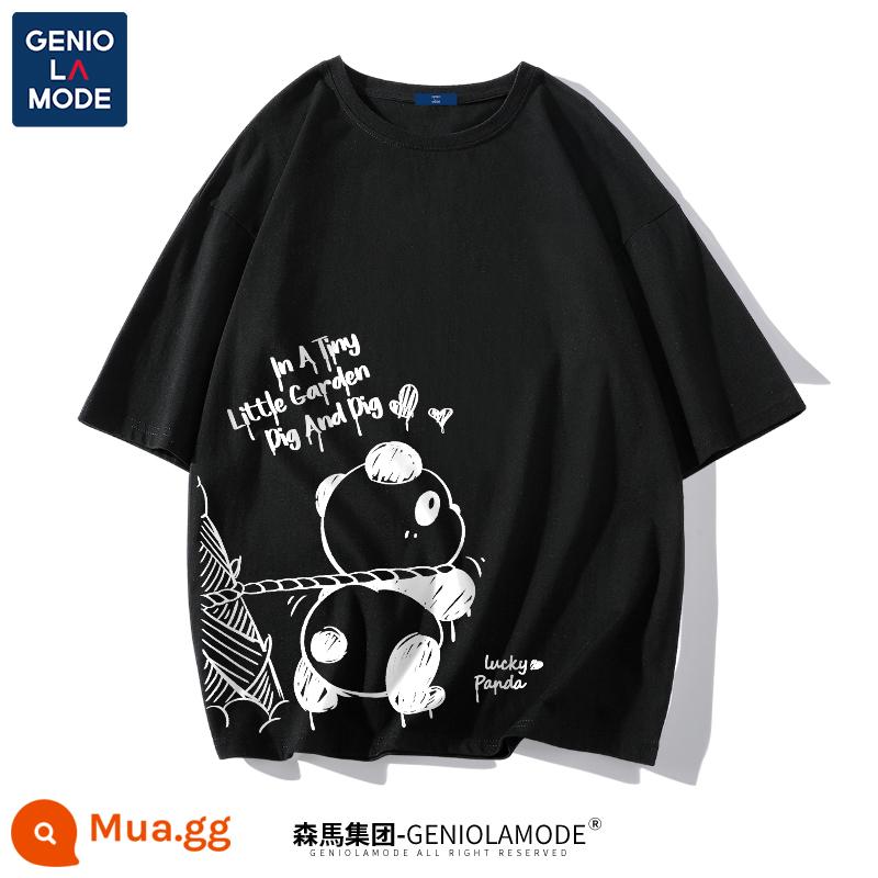 Semir Group GENIOLAMODE Áo thun gấu trúc nam nhanh khô nam lụa băng cao cấp mỏng mát mùa hè ngắn tay - Đen(大digahdig chỉ số bên phải màu trắng)