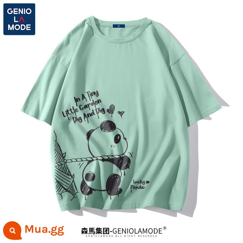 Semir Group GENIOLAMODE Áo thun gấu trúc nam nhanh khô nam lụa băng cao cấp mỏng mát mùa hè ngắn tay - Màu xanh nước biển (chỉ số đào lớn và đào màu đen ở bên phải)