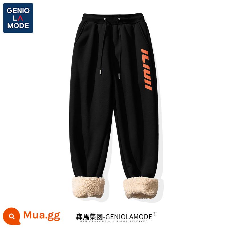 GENIOLAMODE Sherpa Quần Nam Mùa Đông Quần Cotton Plus Nhung Dày Cỡ Lớn Thể Thao Nam Quần Cotton Dày - [Phong cách lông cừu] đen (logo quần đỏ ic)