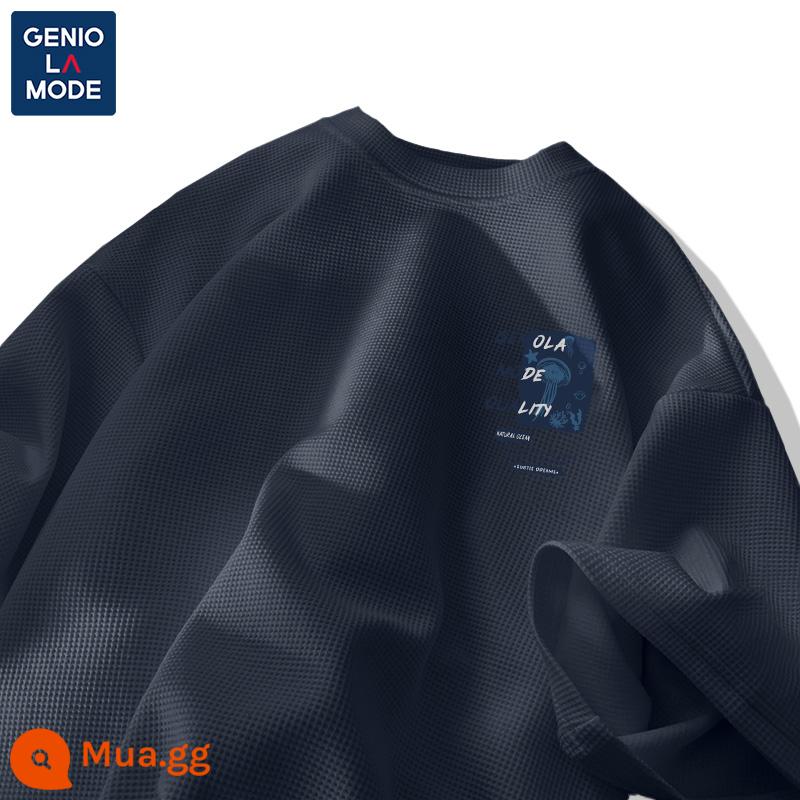 Semir Group GENIOLAMODE triều thương hiệu T-shirt nam mùa hè tuổi teen nam sinh viên waffle nam ngắn tay - [Tay ngắn] Màu xám đậm (Logo ngực sứa gDream)