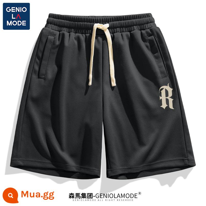 Tập đoàn Semir GENIOLAMODE quần short nam học sinh trung học thể thao Nhật Bản nặng mùa hè bóng rổ nam quần năm điểm - Màu xám đậm (nhãn quần phông chữ retro)