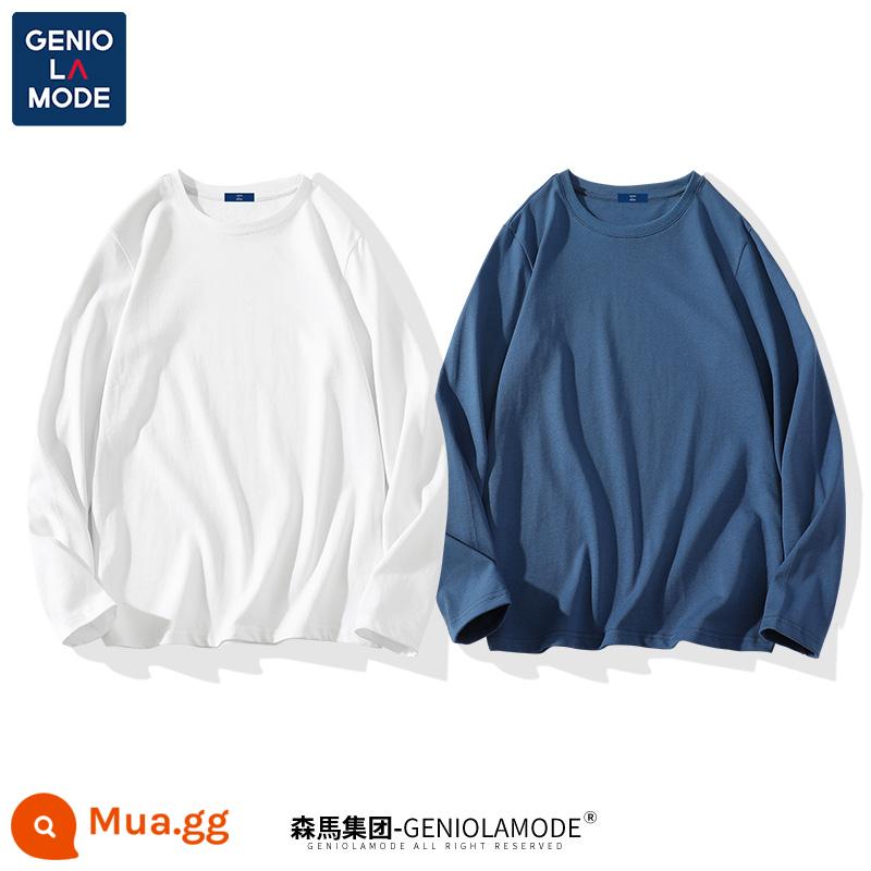 Semir Group GENIOLAMODE áo sơ mi có đáy trong mùa xuân và mùa thu nam cotton nguyên chất áo thun nam màu trơn dài tay mẫu nam - [2 gói] trắng (trống) + xanh (trống)