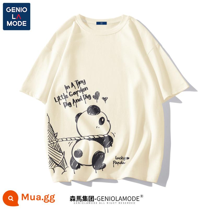 Semir Group GENIOLAMODE Áo thun gấu trúc nam nhanh khô nam lụa băng cao cấp mỏng mát mùa hè ngắn tay - Màu be nhạt (chữ dưới màu đen đào lớn và đào lớn ở bên phải)