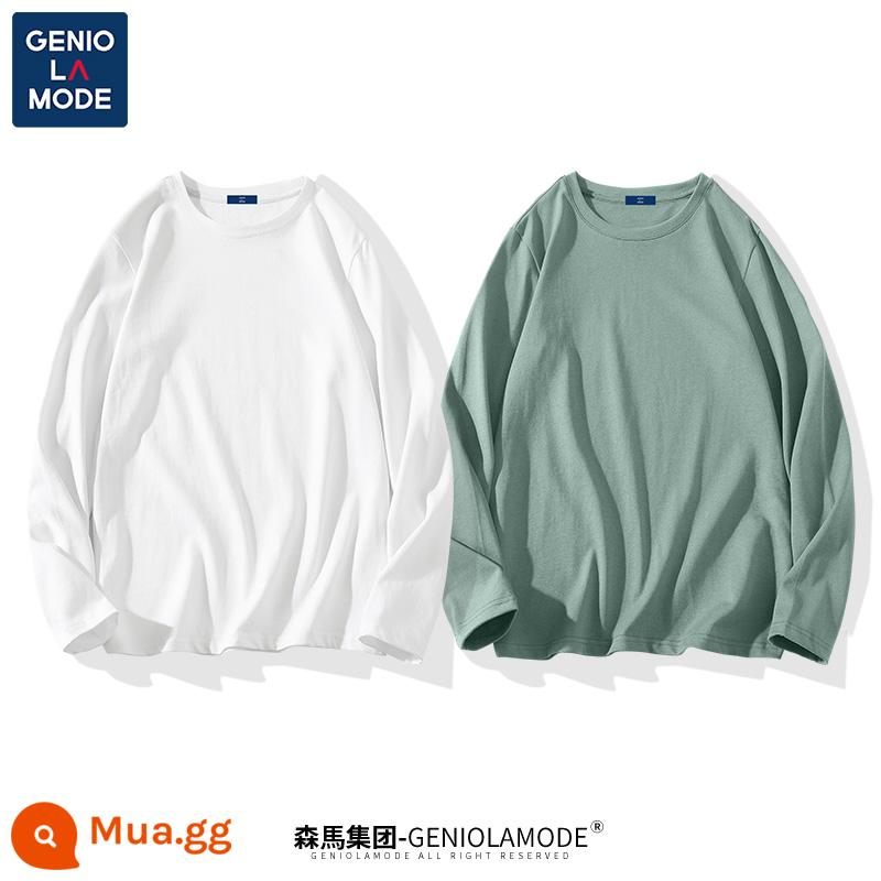 Semir Group GENIOLAMODE áo sơ mi có đáy trong mùa xuân và mùa thu nam cotton nguyên chất áo thun nam màu trơn dài tay mẫu nam - [2 gói] trắng (trống) + xanh nước biển (trống)