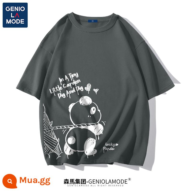 Semir Group GENIOLAMODE Áo thun gấu trúc nam nhanh khô nam lụa băng cao cấp mỏng mát mùa hè ngắn tay - Màu xám đậm (chỉ số dưới bên phải của dig dig lớn màu trắng)