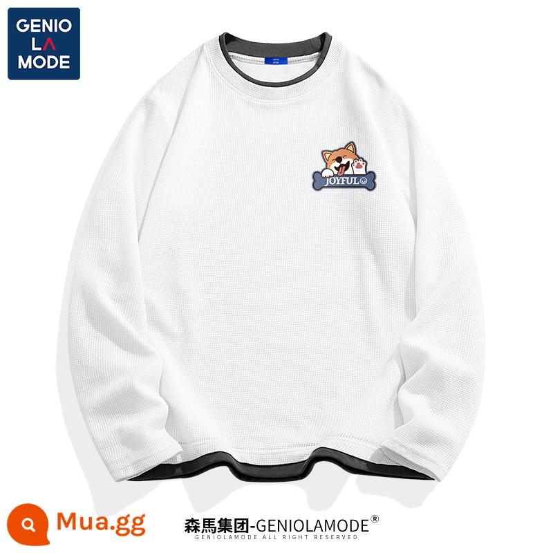 Semir Group GENIOLAMODE triều thương hiệu T-shirt nam mùa hè tuổi teen nam sinh viên waffle nam ngắn tay - [Tay dài] Trắng (Logo ngực Happy Corgi)