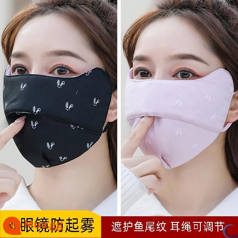 Khẩu trang vải đẹp có giá trị cao cotton có thể giặt được xu hướng mùa đông nam phiên bản Hàn Quốc của khẩu trang nữ mùa thu đông - Lỗ tai thỏ (đen + tím)