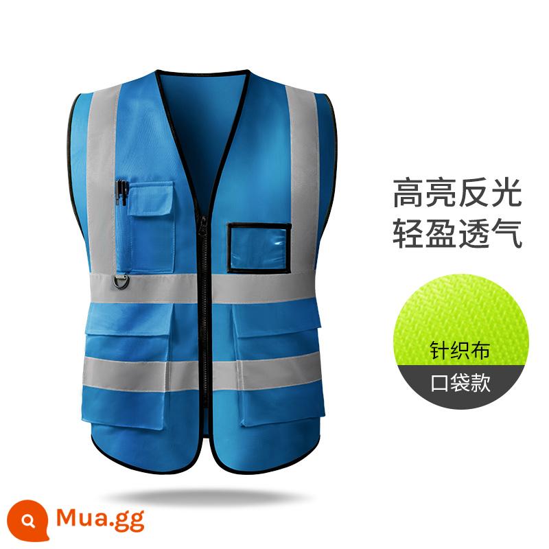 Aoyou áo phản quang an toàn công trường xây dựng vest công nhân vệ sinh giao thông quần áo huỳnh quang in lưới - hồ túi màu xanh