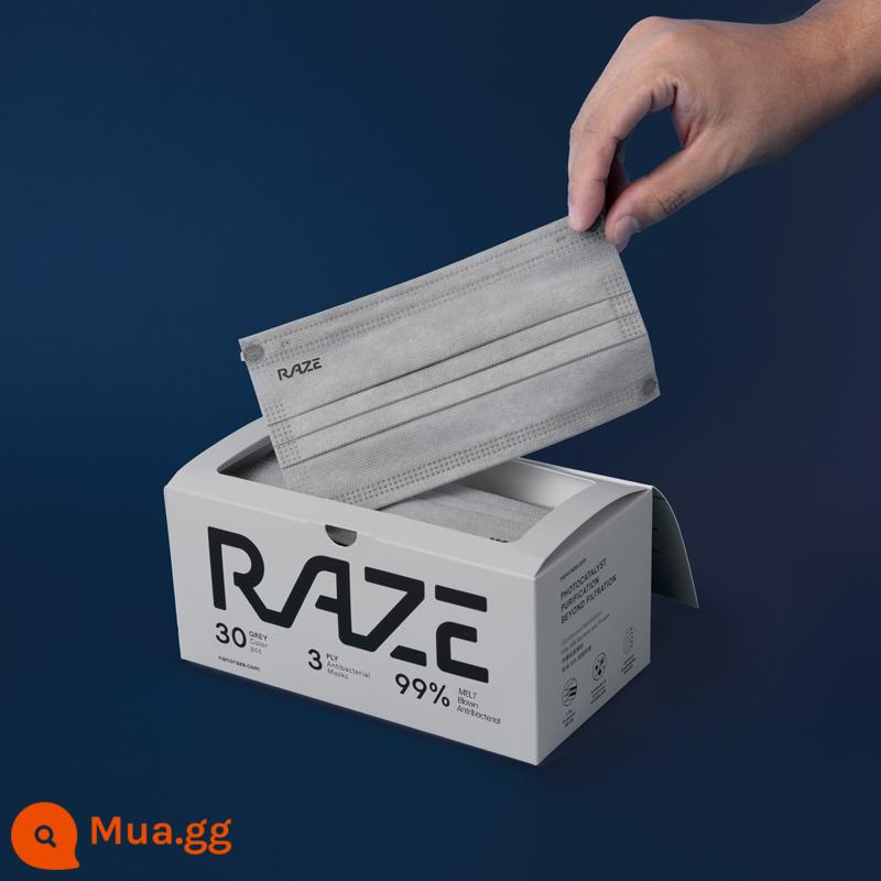 Mặt nạ ngôi sao RAZE Gu Ailing Fan Chengcheng của Hồng Kông cùng phong cách Mặt nạ khử trùng xúc tác quang ba lớp thoáng khí dùng một lần - Sky Grey 30 cái/hộp