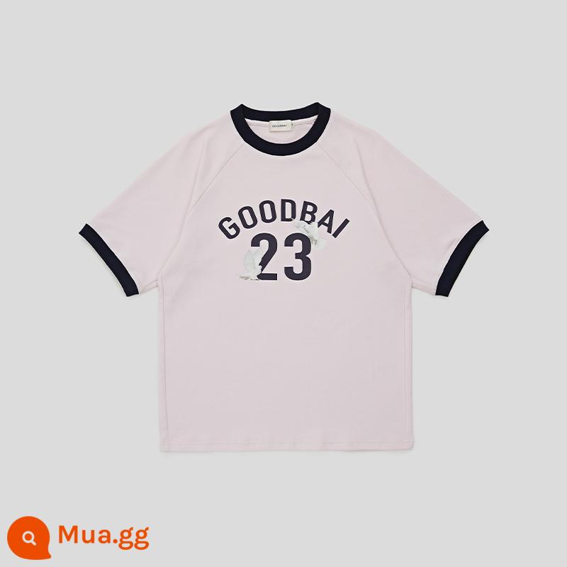 Áo phông oversize tay ngắn in logo offset logo GOODBAI - Màu hồng nhạt