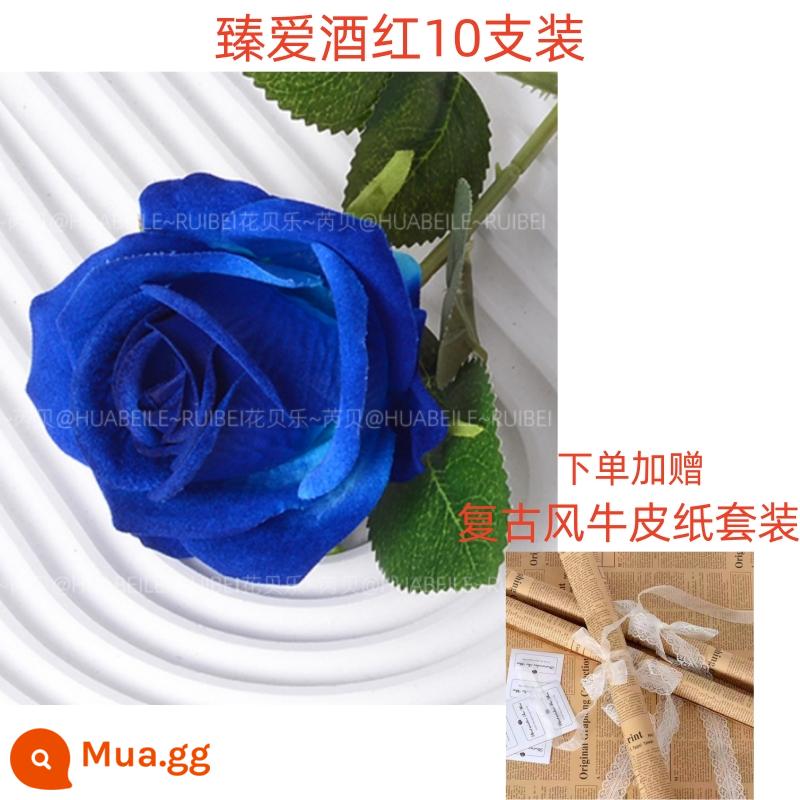 Mô Phỏng Hoa Hồng Trang Trí Lễ Tình Nhân Tặng Nhung Nhân Tạo Hoa Giả Hoa Phòng Khách Trang Trí Hoa Handmade Nghệ Thuật - Enchantress Blue 10 que [Miễn phí giấy kraft hoa + ren + nhãn dán]