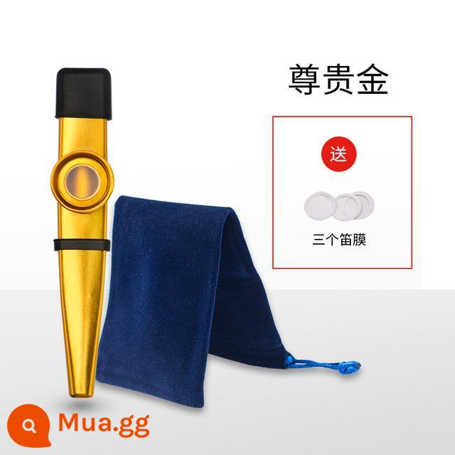 Sáo kim loại chuyên nghiệp Kazu KAZOO dành cho người mới bắt đầu sáo Kazu nhạc cụ nhỏ mà không cần học - Vàng nâng cấp + túi nhung + màng ba sáo + mũ đội đầu