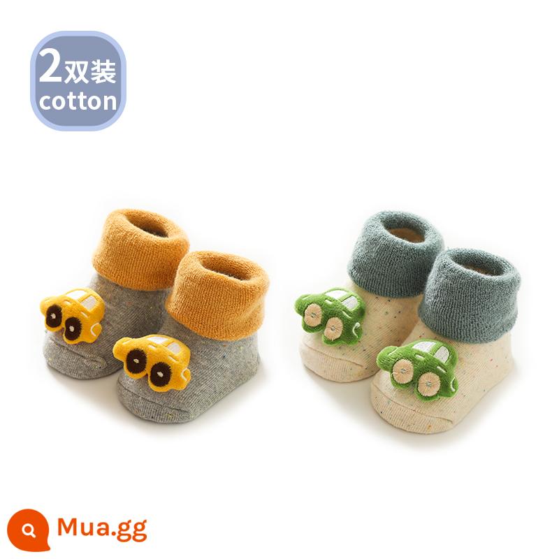 Vớ trẻ em mùa xuân và mùa thu mùa đông vớ sàn cotton cho bé trẻ em phần mỏng bé trai và bé gái cho bé tập đi dày chống trượt giữa vớ ống - Xe màu xám + xe màu trắng