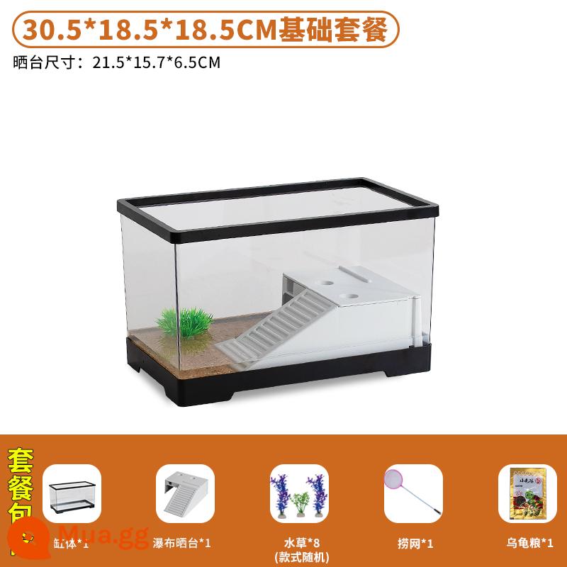 Bể nuôi rùa nhà có sân hiên phơi nắng giàn leo sinh thái hộp sinh sản bằng nhựa acrylic tạo cảnh quan tuần hoàn nước phòng khách bể cá nhỏ - 30,5*18,5*18,5 [Gói cơ bản] Bộ ban công 12 món