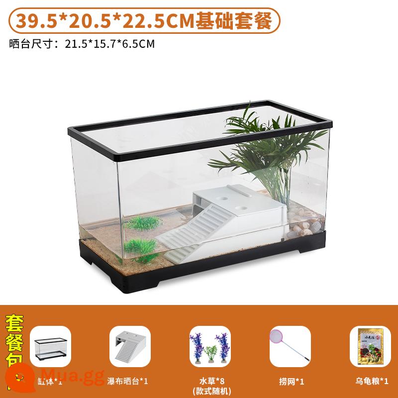 Bể nuôi rùa nhà có sân hiên phơi nắng giàn leo sinh thái hộp sinh sản bằng nhựa acrylic tạo cảnh quan tuần hoàn nước phòng khách bể cá nhỏ - 39,5*20,5*22,5 [Gói cơ bản] Bộ ban công 12 món