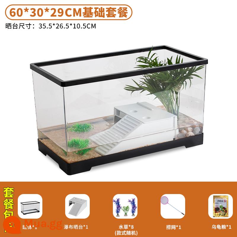 Bể nuôi rùa nhà có sân hiên phơi nắng giàn leo sinh thái hộp sinh sản bằng nhựa acrylic tạo cảnh quan tuần hoàn nước phòng khách bể cá nhỏ - 60*30*29[Gói cơ bản] Bộ ban công 12 món