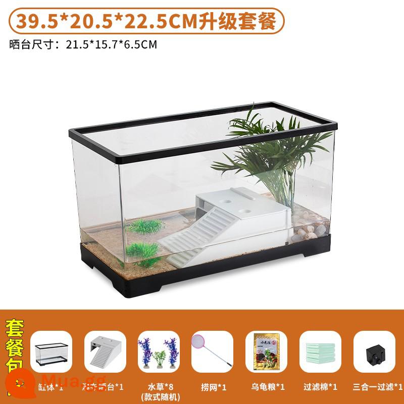 Bể nuôi rùa nhà có sân hiên phơi nắng giàn leo sinh thái hộp sinh sản bằng nhựa acrylic tạo cảnh quan tuần hoàn nước phòng khách bể cá nhỏ - 39,5 * 20,5 * 22,5 [gói nâng cấp] Bộ sân thượng nước chảy 13 mảnh