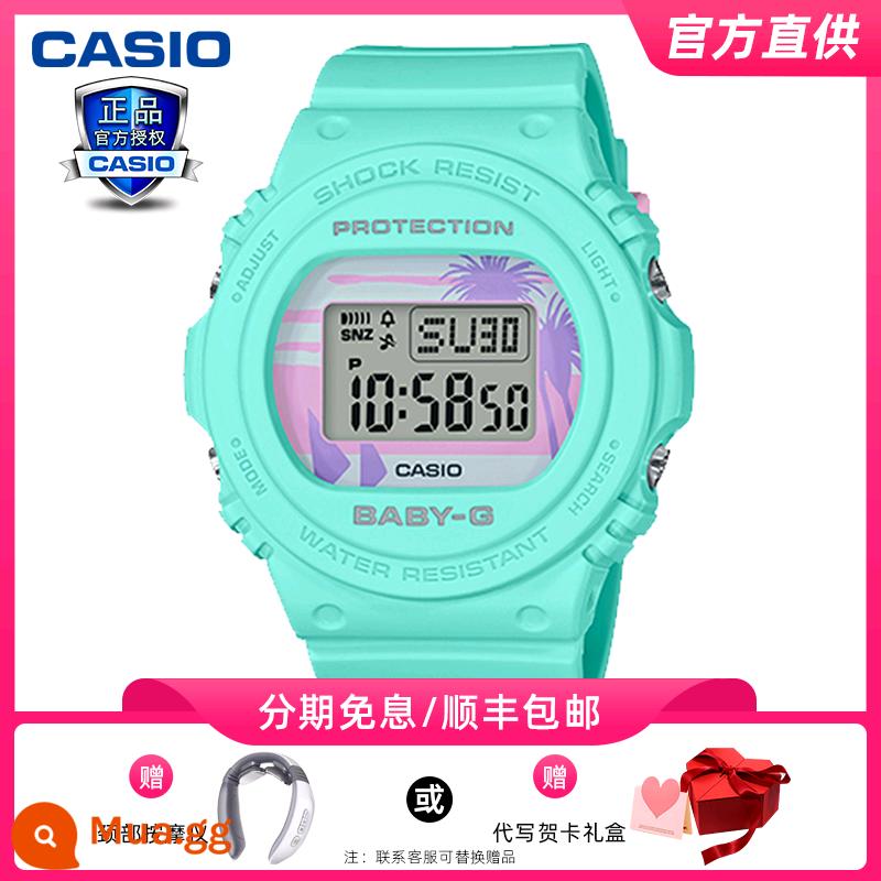 Đồng hồ CASIO nam năng lượng mặt trời đen chiến binh thể thao đồng hồ điện tử nữ đồng hồ chính hãng chính hãng AQS810w - [Mẫu nữ - mặt tròn - lục lam] BGD-570BC-3PR [máy mát xa cổ miễn phí]