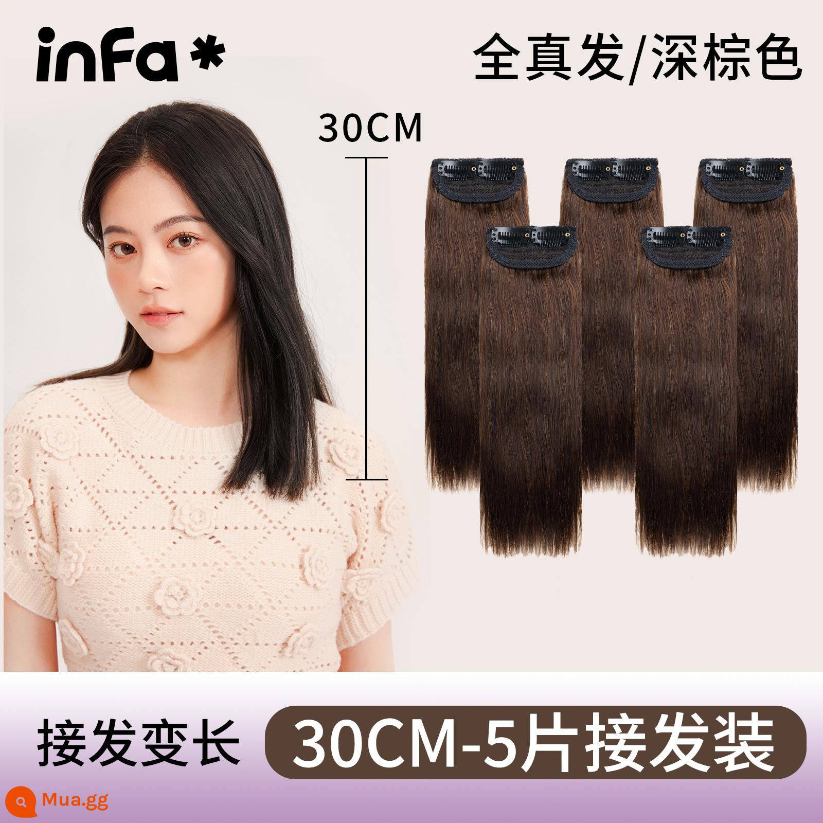 Infa Yunduo Full Tóc Thật Dài Thẳng Liền Mạch Vô Hình Tự Nhiên Bộ Tóc Giả 3 Mảnh Nữ Lông Tơ tóc Tập - Bộ 5 sợi tóc thật cao cấp [30cm·Nâu đậm]