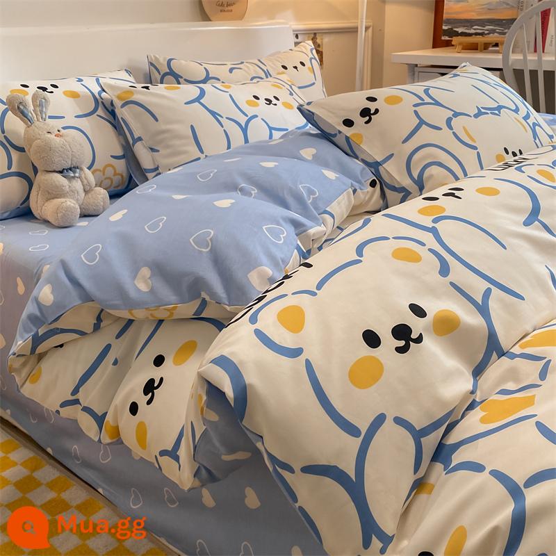 Cotton nguyên chất vỏ chăn đơn mảnh 100 cotton dày 180cm vỏ chăn đơn 150x200x230 ký túc xá 1.5m chăn - Gấu Bobo-Xanh