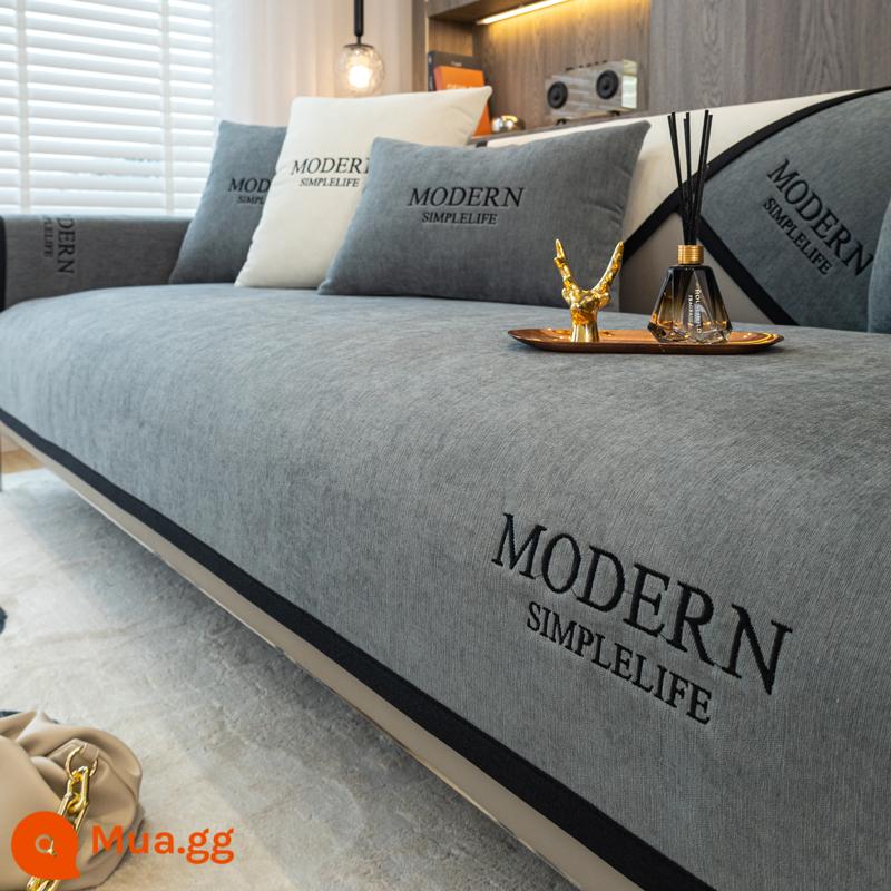 Bắc Âu Ghế Sofa Đệm Bốn Mùa Đa Năng Chống Trơn Trượt Đơn Giản Hiện Đại Viền Da Đệm Tay Tựa Lưng Khăn Bọc Vải - Nari-cỏ xám