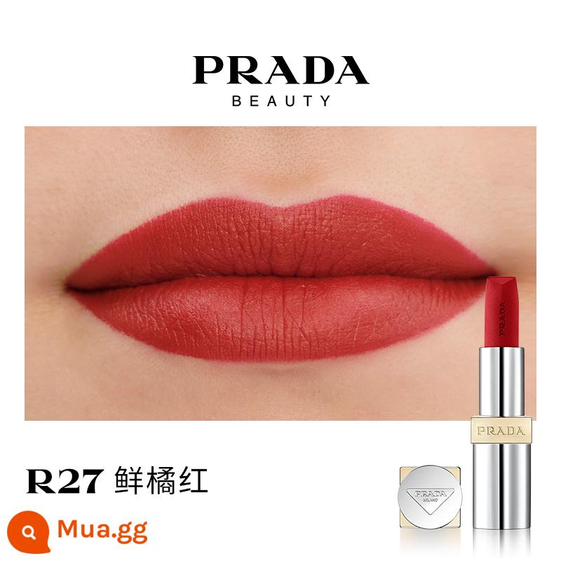 [Ưu đãi giới hạn 38] Son môi PRADA Lipstick Matte dưỡng ẩm màu nâu đỏ B03 màu nâu đất B107B101 - R27 màu đỏ cam tươi