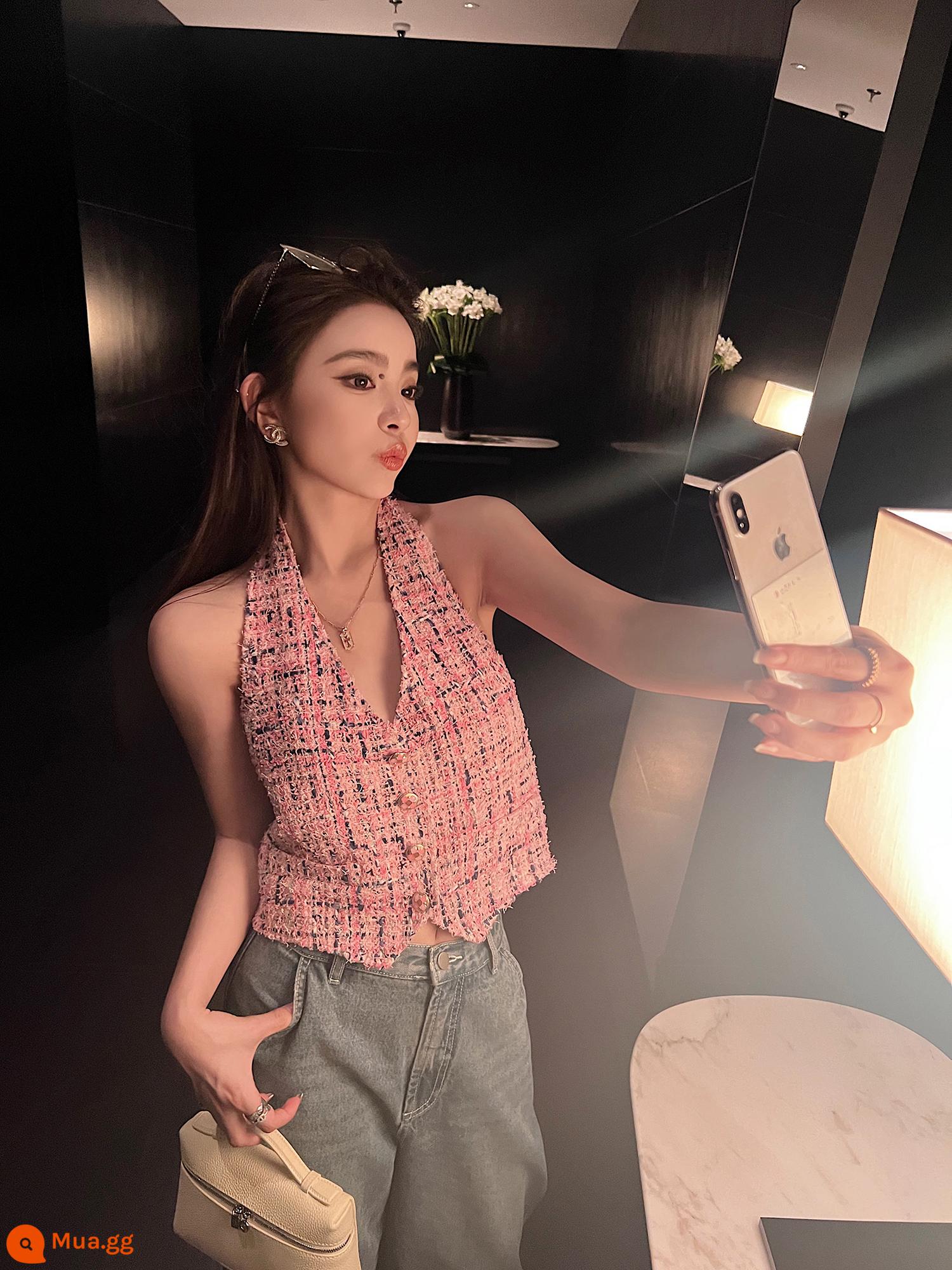 lilylikes "Dòng COCO Xiaoxiang" Kết cấu công nghiệp nặng Len Xiaoxiang Áo vest không tay treo cổ Áo vest - Áo vest treo Xiaoxiangge-Xiaoxiang màu hồng Berry