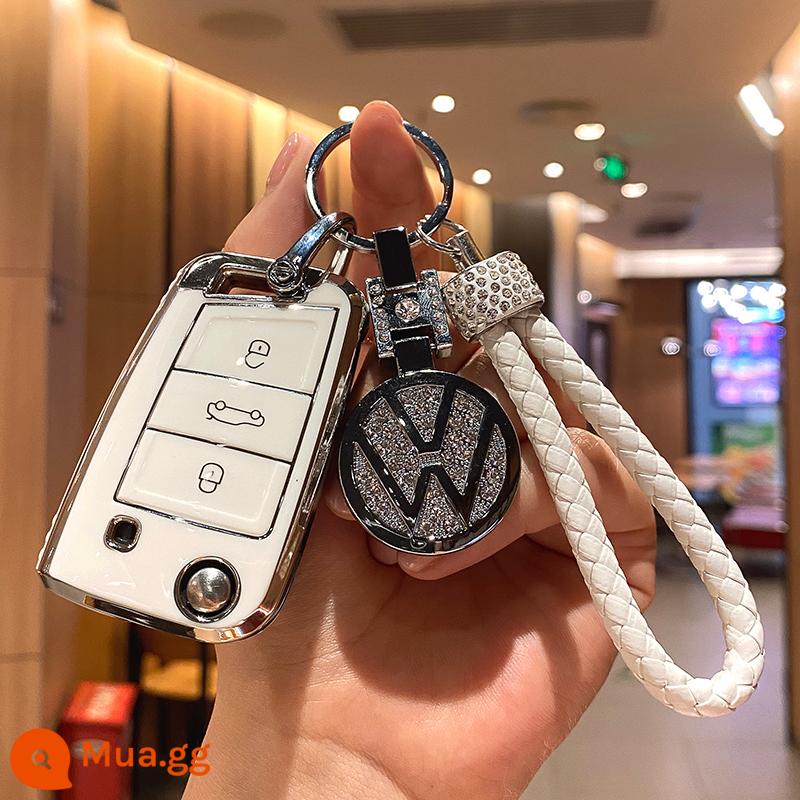 Bộ chìa khóa Foss Sagitar Tiguanl Lavida PLUS Bora polo golf 7 Lingdu Tuyue Tuang Tang xe song - [Volkswagen B] Logo xe màu trắng + kim cương + dây bện màu trắng