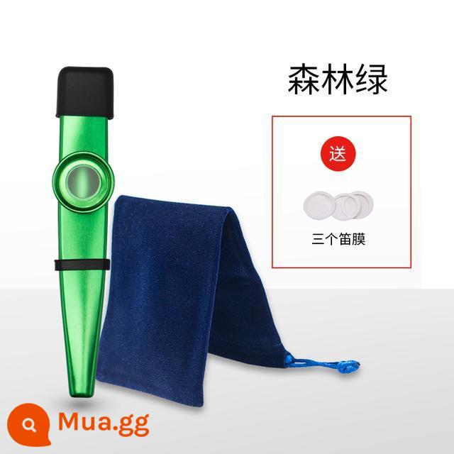 Sáo kim loại chuyên nghiệp Kazu KAZOO dành cho người mới bắt đầu sáo Kazu nhạc cụ nhỏ mà không cần học - Nâng cấp màu xanh lá cây + túi nhung + màng ba sáo + mũ đội đầu