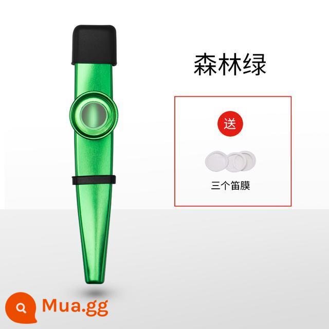 Sáo kim loại chuyên nghiệp Kazu KAZOO dành cho người mới bắt đầu sáo Kazu nhạc cụ nhỏ mà không cần học - Màu xanh lá cây nâng cấp + phim sáo ba + mũ đội đầu