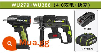 Worx Điện Tua Vít Mô-men Xoắn Cao Pin Lithium Không Chổi Than WU279 Đặc Biệt Sạc Khí Nén Cờ Lê Công Cụ Kệ Công Nhân - WU279+WU386 (pin kép 4.0 + sạc nhanh)